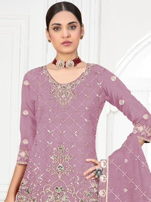 Rajwada Lavender Georgette Embellished Semi-Stitched Kurta Set For Women