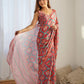 Rajwada Orange Chinon Printed Saree With Unstitched Blouse For Women