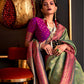 Rajwada Green Silk Blend Woven Saree With Unstitched Blouse For Women