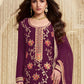 Rajwada Wine Viscose Embroidered Semi-Stitched Kurta Set For Women