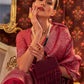 Rajwada Pink Silk Blend Woven Saree With Unstitched Blouse For Women