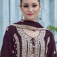 Rajwada Wine Chinon Embroidered Semi-Stitched Kurta Set For Women
