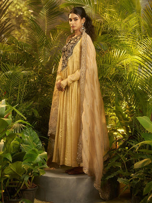 Rajwada Gold Organza Embellished Kurta Set For Women