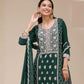 Rajwada Dark Green Georgette Embroidered Semi Stitched Kurta Set For Women