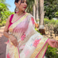 Rajwada Light Green Organza Printed Saree With Unstitched Blouse For Women