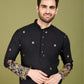 Rajwada Black Cotton Embroidered Stitched Kurta For Men
