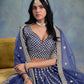 Rajwada Navy Blue Art Silk Embellished Semi-Stitched lehenga For Women