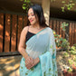 Rajwada Light Blue Georgette Printed Saree With Unstitched Blouse For Women
