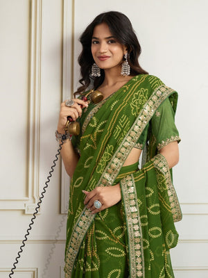 Rajwada Olive Georgette Printed Saree For Women