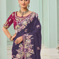 Rajwada Dark Purple Satin Embroidered Saree For Women