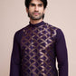 Rajwada Purple Silk Blend Embellished Stitched Kurta With Pant For Men