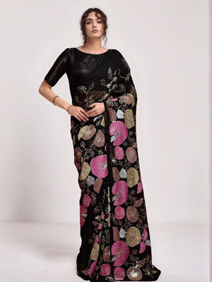 Rajwada Black Georgette Embellished Saree For Women