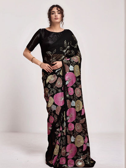 Rajwada Black Georgette Embellished Saree For Women