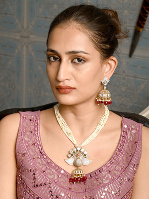 Rajwada White Mixed Metal Embellished Beads Neckpiece Set For Women