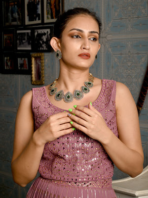 Rajwada Green Mixed Metal Embellished Gold Plated Neckpiece Set For Women