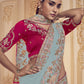 Rajwada Sky Blue Georgette Embroidered Elegant Saree For Women