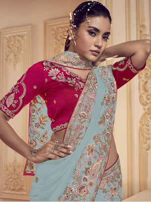 Rajwada Sky Blue Georgette Embroidered Elegant Saree For Women