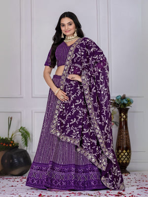 Rajwada Purple Georgette Embroidered Semi-Stitched lehenga For Women