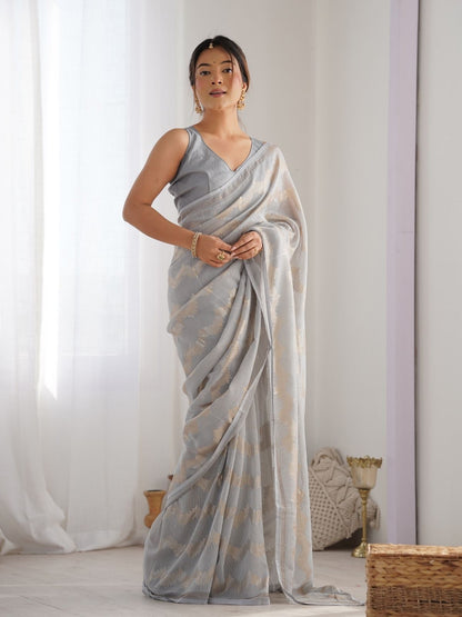 Rajwada Grey Georgette Sequins Saree With Unstitched Blouse For Women