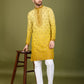 Rajwada Yellow Viscose Silk Sequins Stitched Kurta For Men