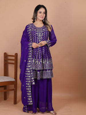 Rajwada Voilet Georgette Embellished Stitched Kurta Set For Women