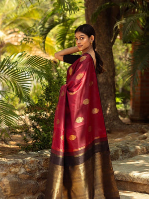 Rajwada Maroon Silk Blend Woven Saree For Women