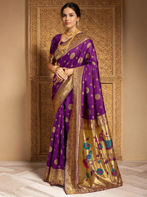 Rajwada Purple Silk Blend Woven Pithani Saree For Women