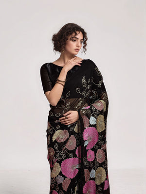 Rajwada Black Georgette Embellished Saree For Women