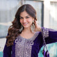 Rajwada Violet Velvet Embroidered Kurta Set For Women