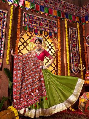 Rajwada Green Silk Blend Semi-Stitched lehenga With Stunning Tassels For Women