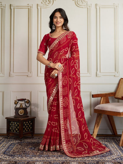 Rajwada Red Georgette Printed Saree For Women