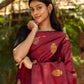 Rajwada Maroon Silk Blend Woven Saree For Women