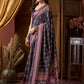 Rajwada Dark Grey Silk Blend Printed Saree For Women