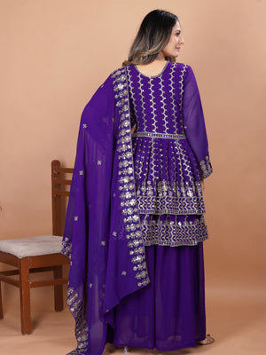 Rajwada Voilet Georgette Embellished Stitched Kurta Set For Women