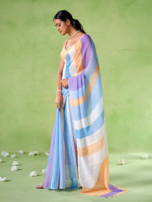 Rajwada Multicolour Cotton Linen Solid Printed Saree For Women
