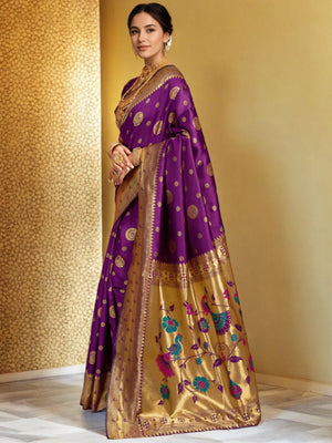 Rajwada Purple Silk Blend Woven Pithani Saree For Women