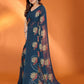 Rajwada Teal Blue Silk Blend Floral Print Saree For Women
