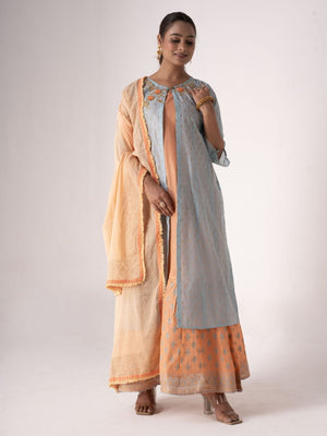 Rajwada Orange Art Silk Designer Embroidered Semi-Stitched Kurta Set For Women