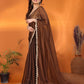 Rajwada Brown Georgette Lace Work Saree For Women