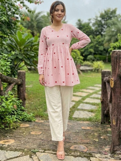 Rajwada Light Pink Cotton Embroidered Co-Ord Set For Women
