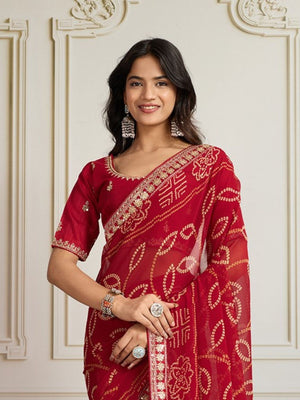 Rajwada Red Georgette Printed Saree For Women