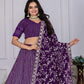 Rajwada Purple Georgette Embroidered Semi-Stitched lehenga For Women