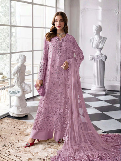 Rajwada Lavender Georgette Embellished Semi Stitched Kurta Set For Women