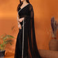 Rajwada Black Georgette Plain Saree With Unstitched Blouse For Women