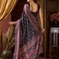 Rajwada Dark Grey Silk Blend Printed Saree For Women
