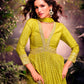 Rajwada Lime Green Jacquard Embroidered Semi Stitched Kurta With Dupatta For Women