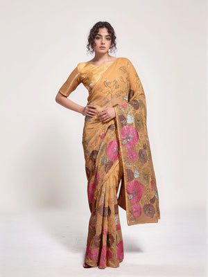Rajwada Beige Georgette Embellished Saree For Women