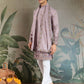 Rajwada Dusty Pink Viscose Silk Embroidered Stitched Kurta For Men