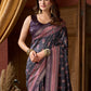 Rajwada Dark Grey Silk Blend Printed Saree For Women