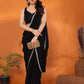 Rajwada Black Georgette Plain Saree With Unstitched Blouse For Women
